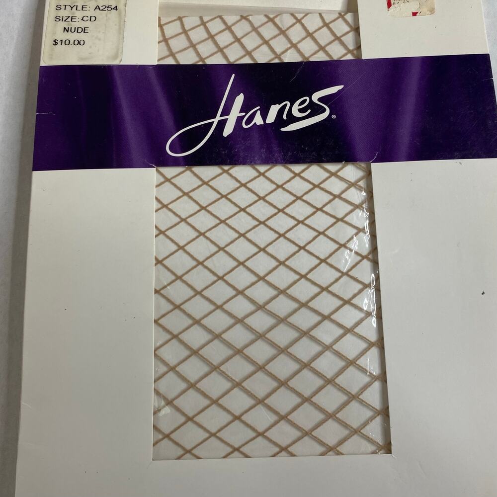 Hanes Wide Net Tights Nude Fishnet Stockings 2004 Size CD Goth Boho Y2K Vintage - Picture 4 of 10
